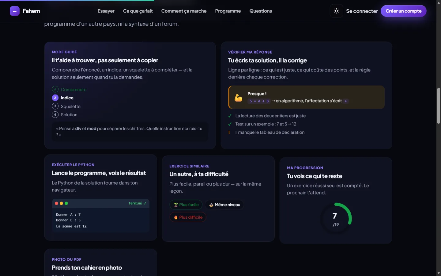 Feature cards in dark mode