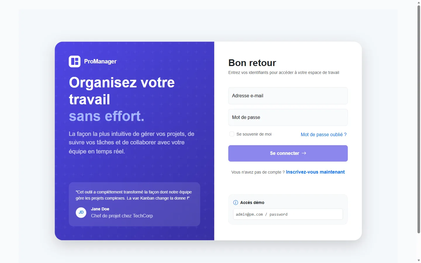 The ProManager sign-in screen